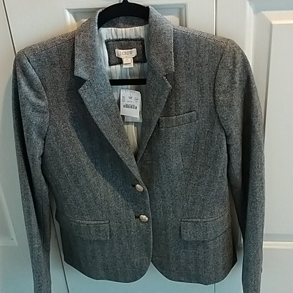 J. Crew Women's Gray Herringbone Wool Blend Blazer